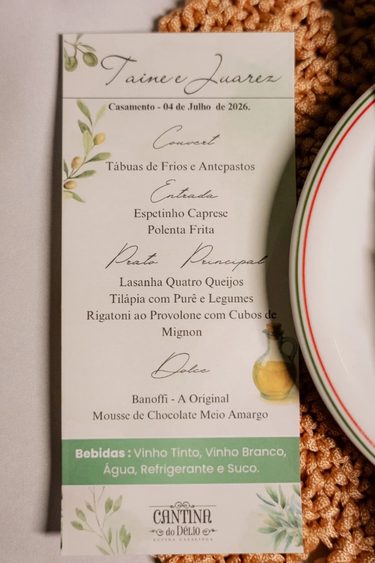 O menu personalizado de Taiane e Juarez